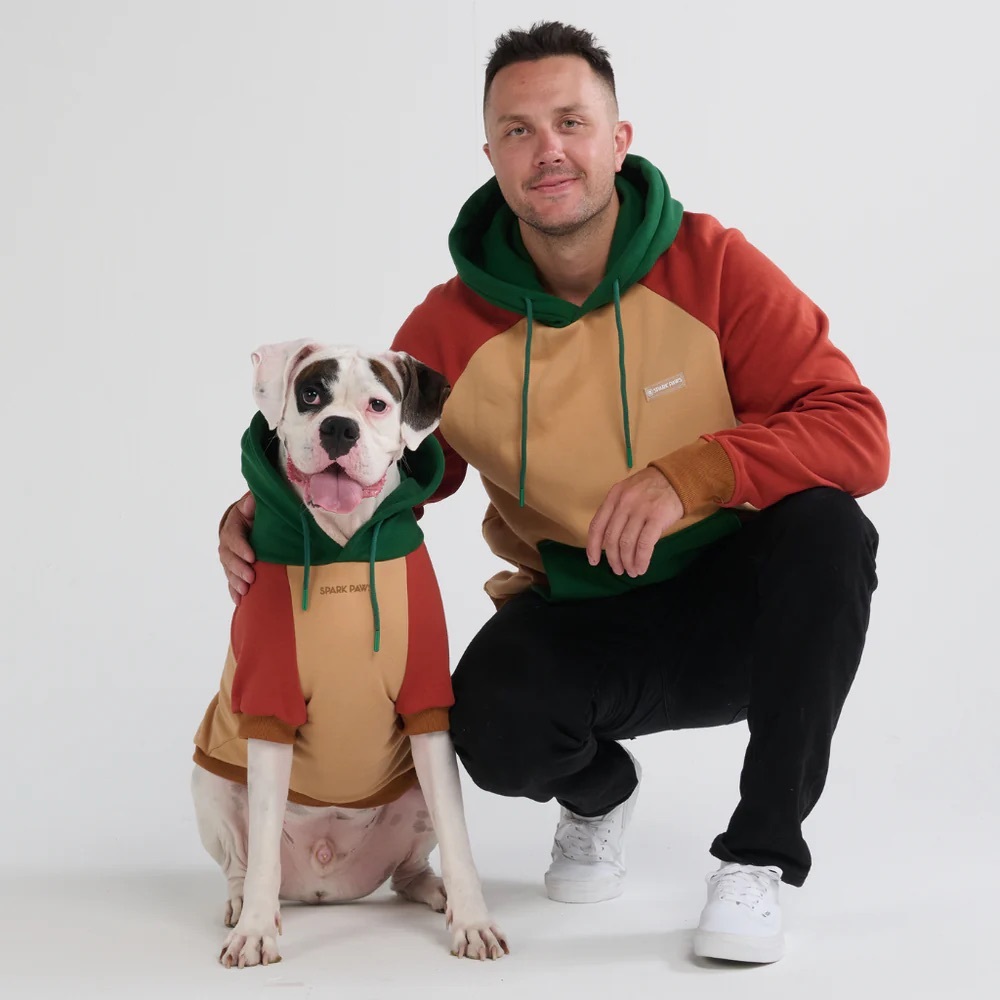 Stylish Dog Hoodie Orange Colorblock Set from SparkPaws